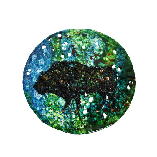 "Spirit Walker" Fused Glass Mandela with Buffalo
