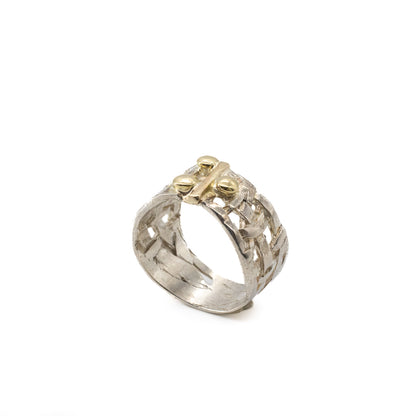 Woven Basket Ring with 14kt and 18kt Gold