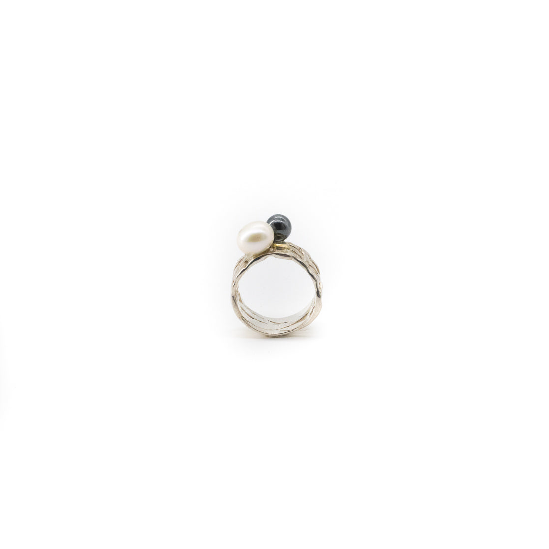 Woven Basket Ring with Two Pearls