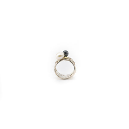 Woven Basket Ring with Two Pearls