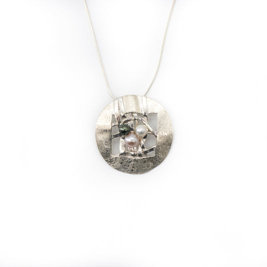 Woven Scribble Large Disc Necklace