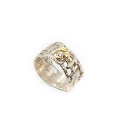 Woven Basket Ring with 18kt Gold and Diamond
