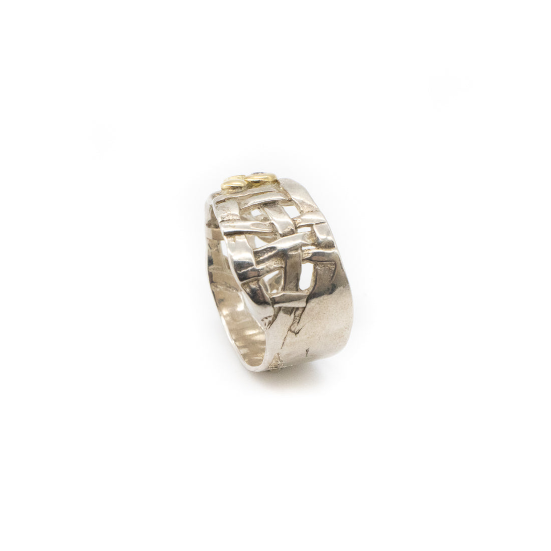 Woven Basket Ring with 18kt Gold and Diamond
