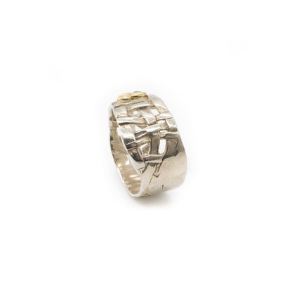 Woven Basket Ring with 18kt Gold and Diamond