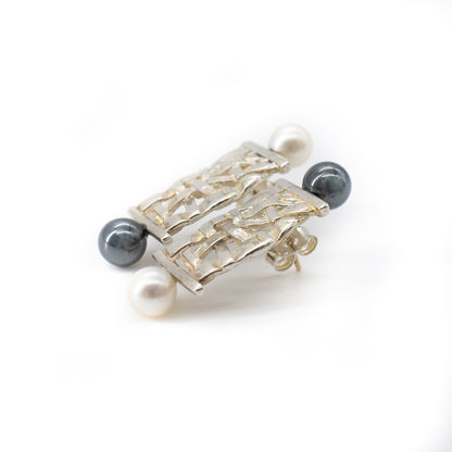 Double Woven Basket Pearl Stud Earrings