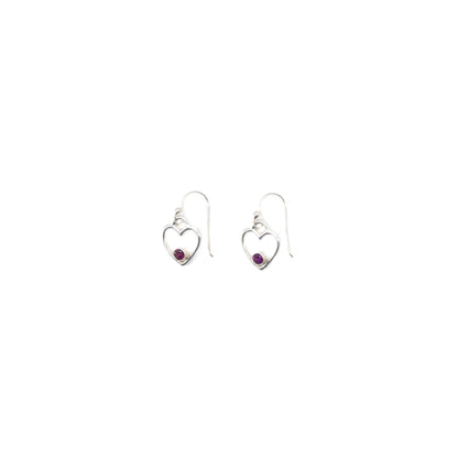 Open heart earrings with garnet