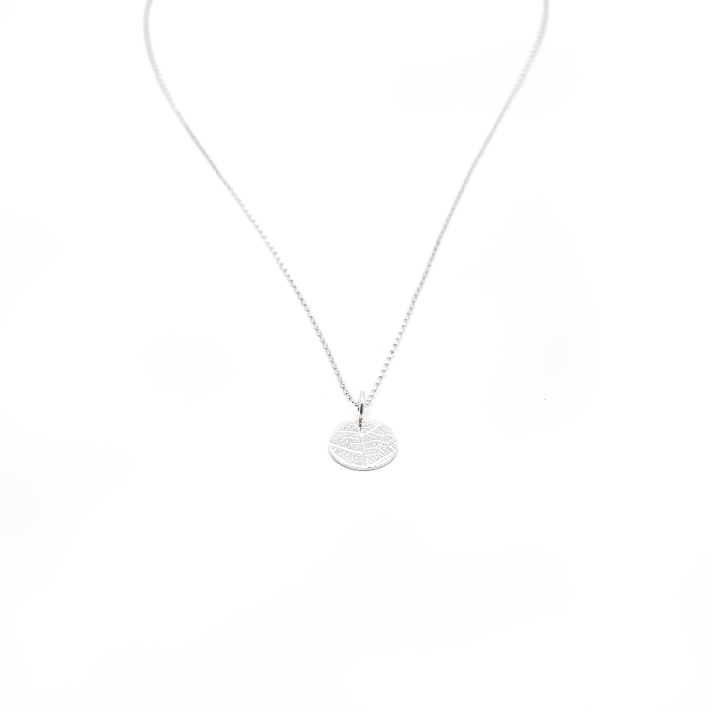 Leaf Print Disc Charm Necklace