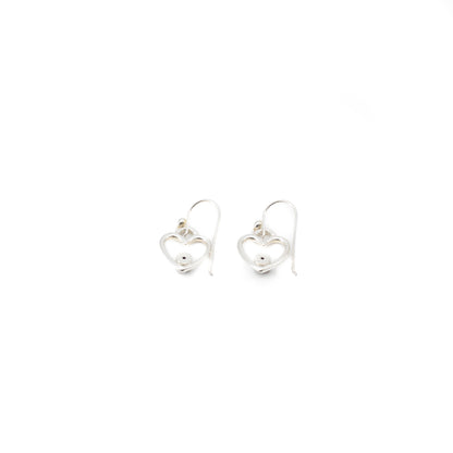Open heart earrings with garnet
