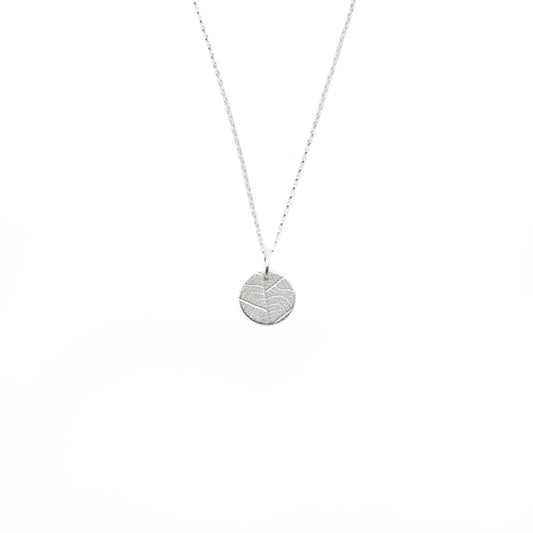 Leaf Print Disc Charm Necklace