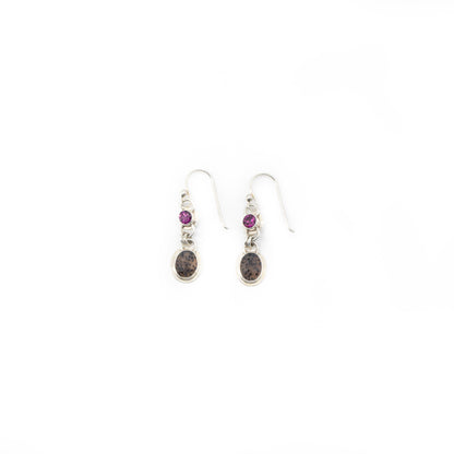 Montana agate & rhodolite garnet earring