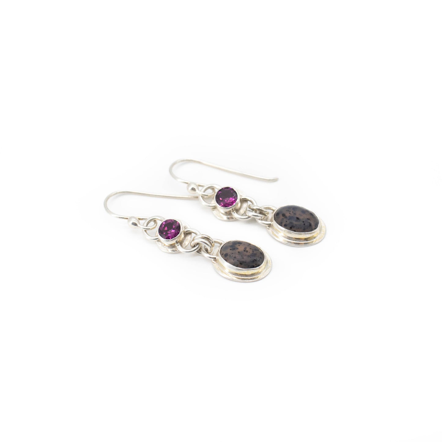 Montana agate & rhodolite garnet earring