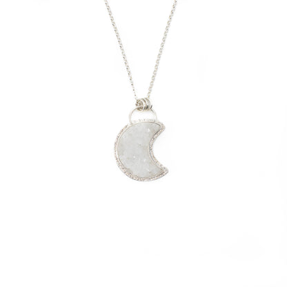 White agate druzy crescent moon necklace