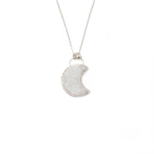 White agate druzy crescent moon necklace