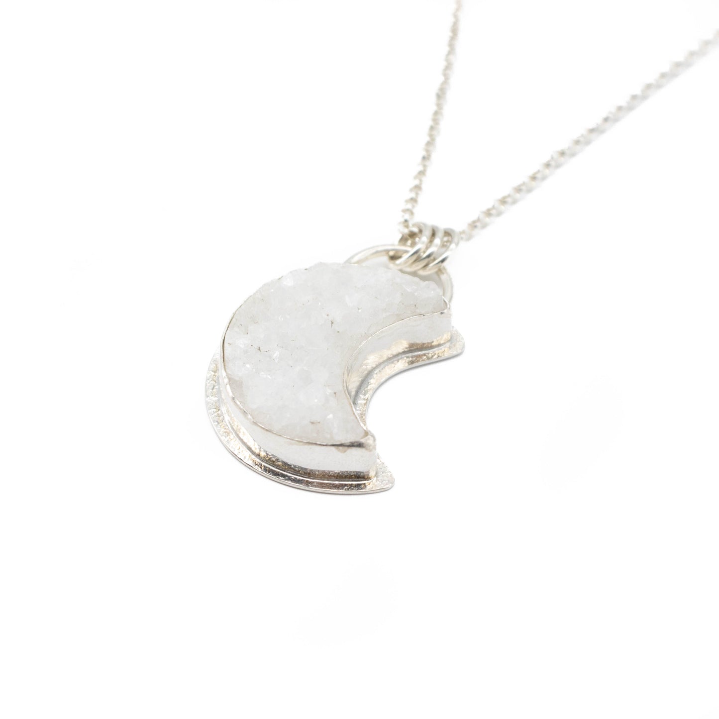 White agate druzy crescent moon necklace
