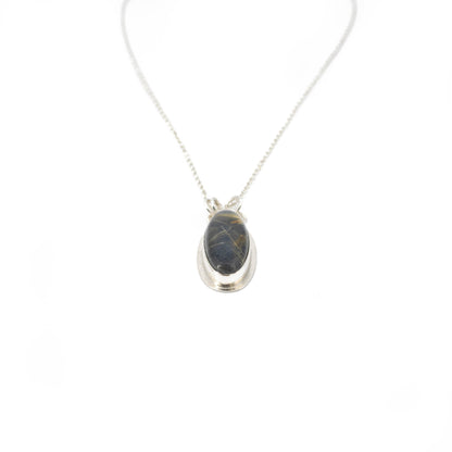 Labardorite & rutilated quartz doublet pendant