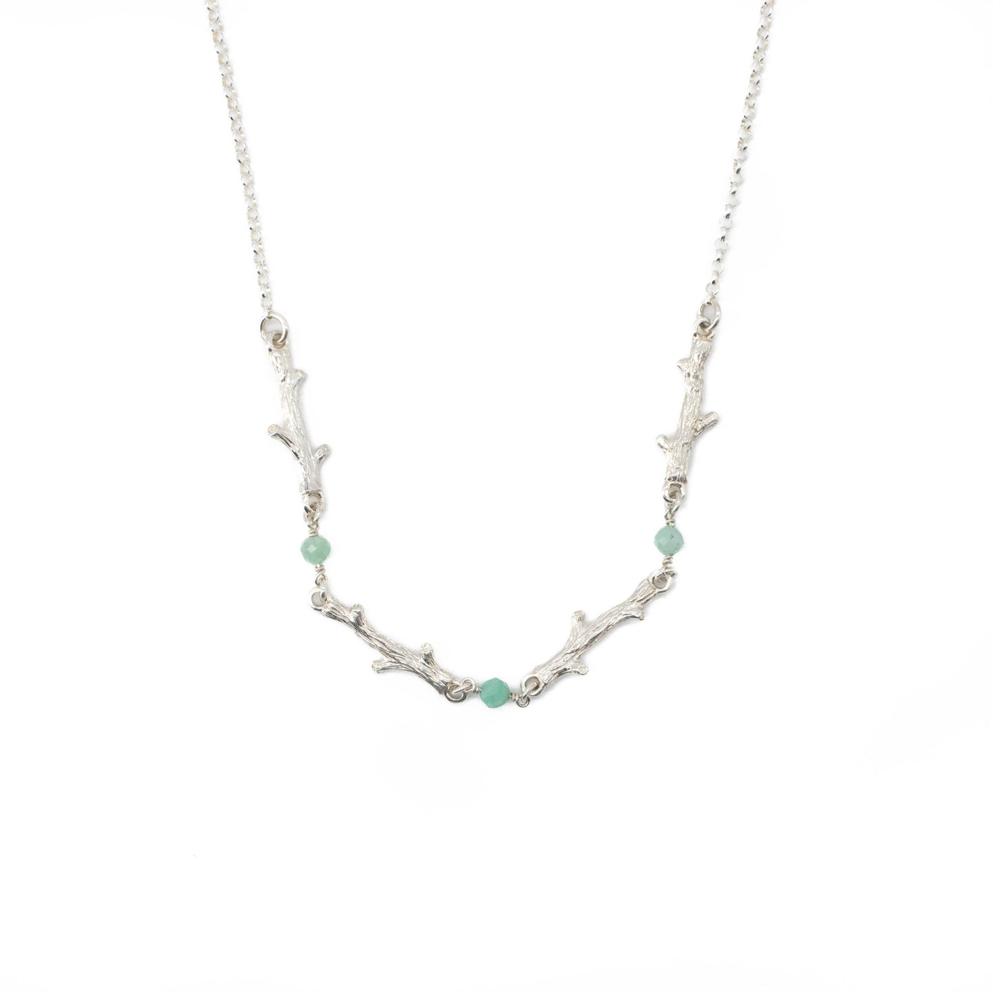 Twig Trio Necklace with Emerald Beads