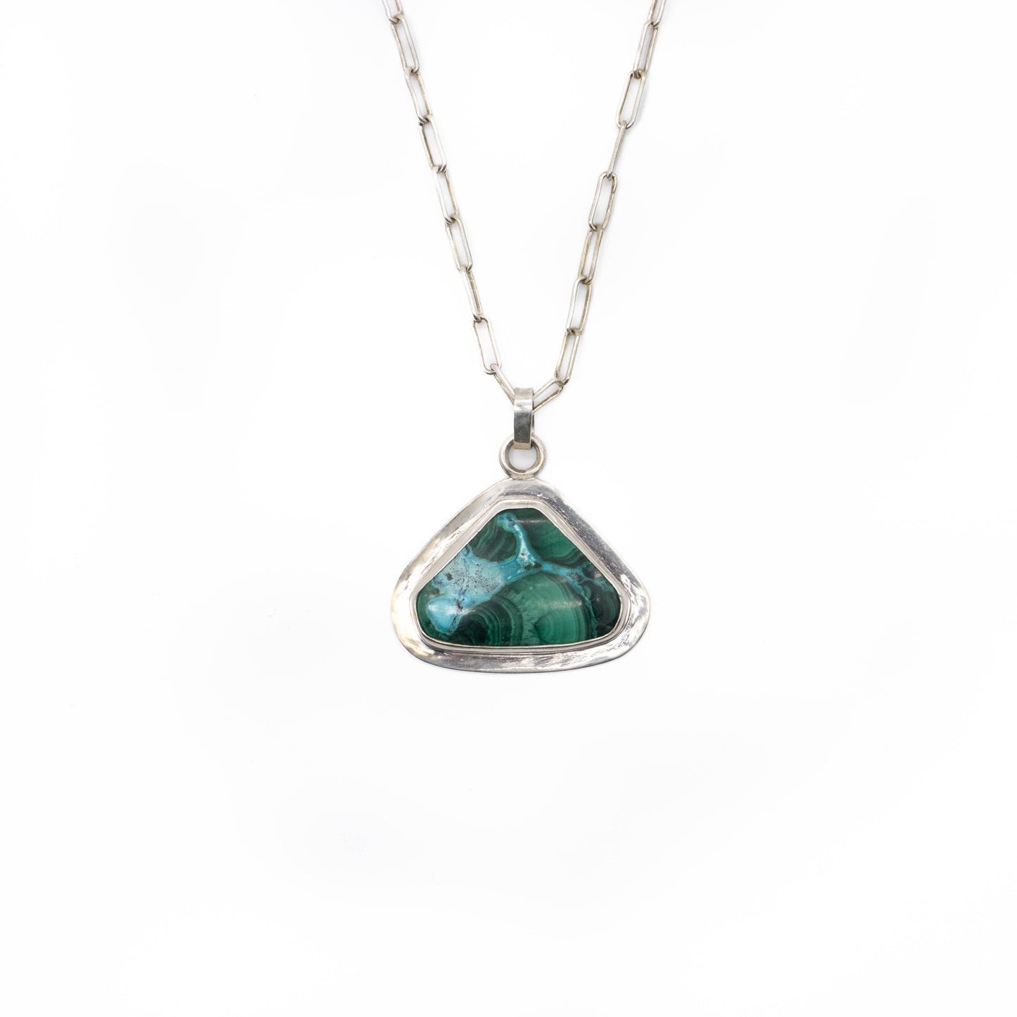 Malacolla & Silver Pendant with Paperclip Chain