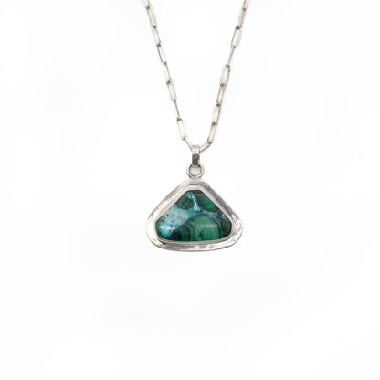 Malacolla & Silver Pendant with Paperclip Chain