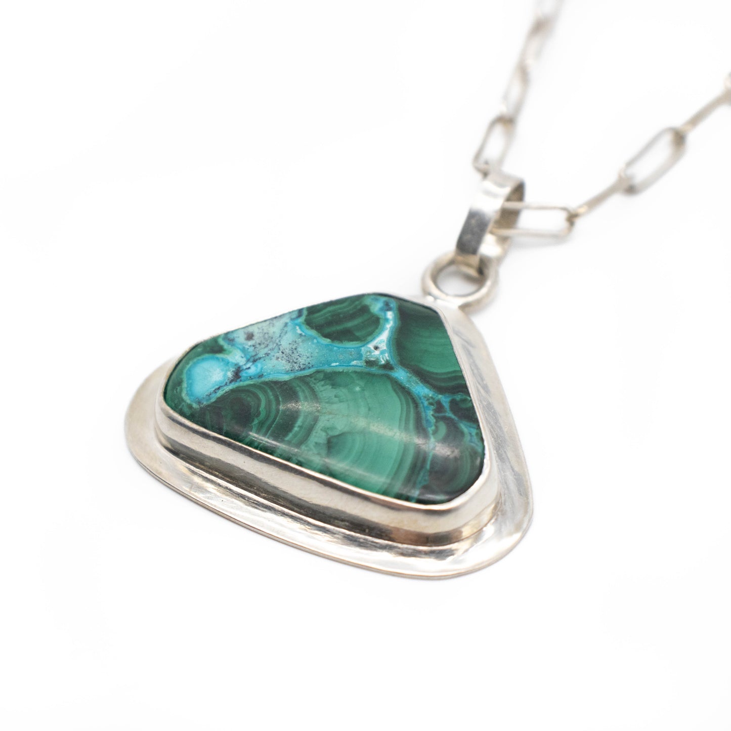 Malacolla & Silver Pendant with Paperclip Chain