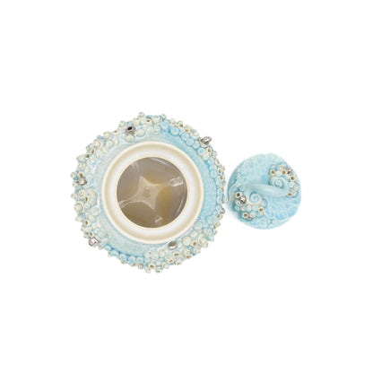 Sugar Pot in Blue with White Gold