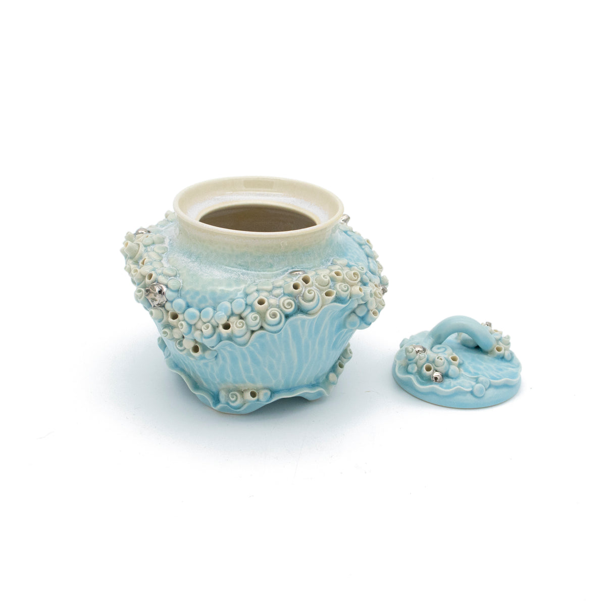 Sugar Pot in Blue with White Gold