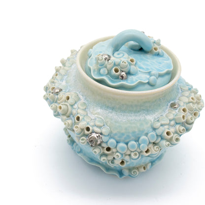 Sugar Pot in Blue with White Gold