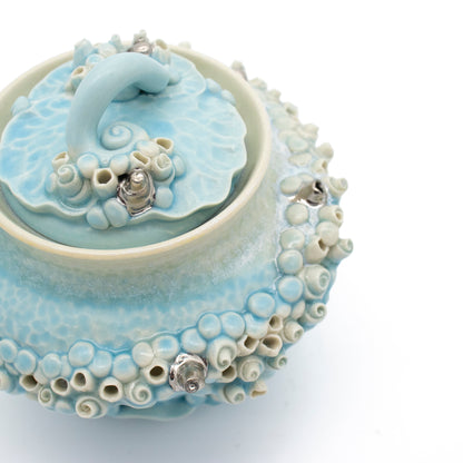 Sugar Pot in Blue with White Gold
