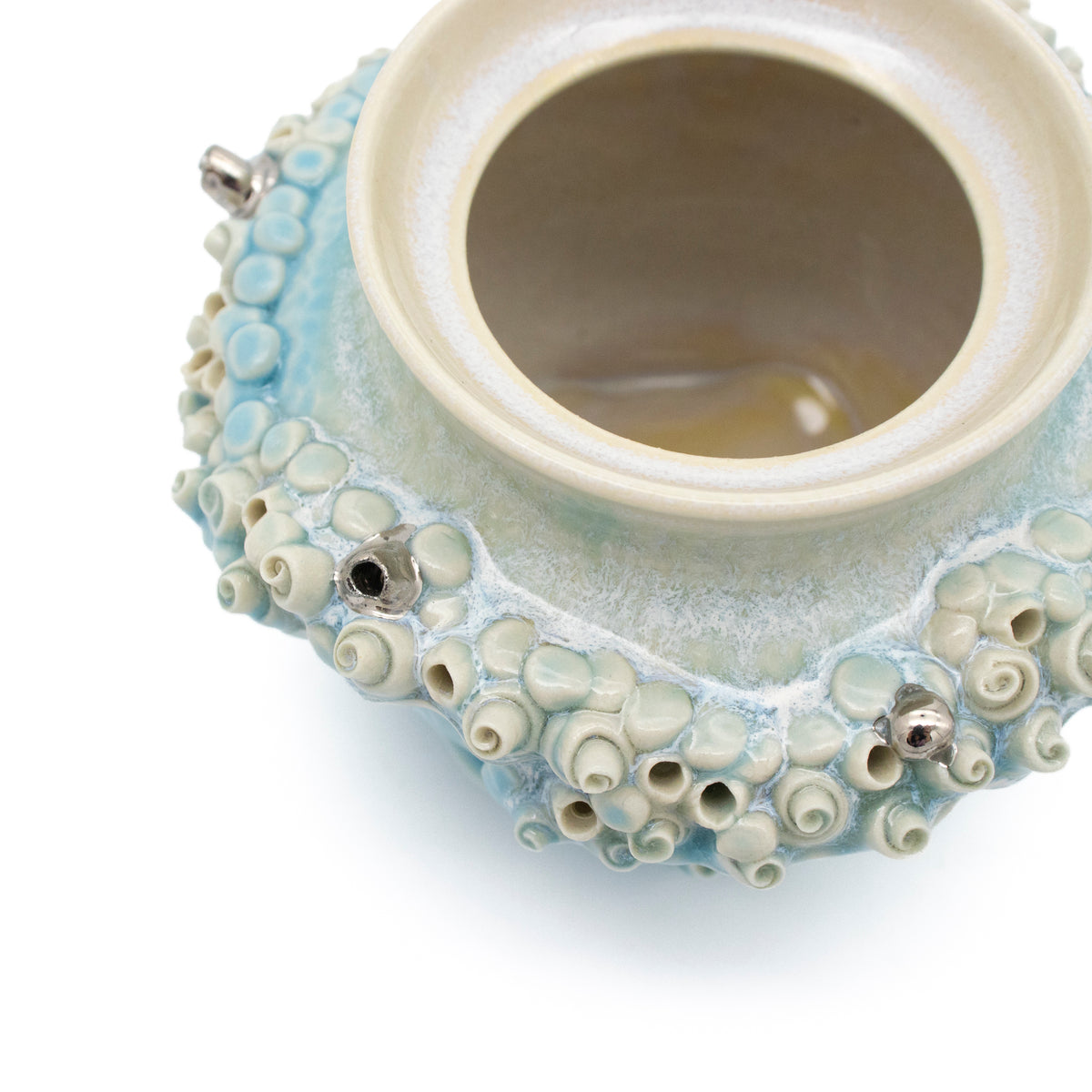 Sugar Pot in Blue with White Gold