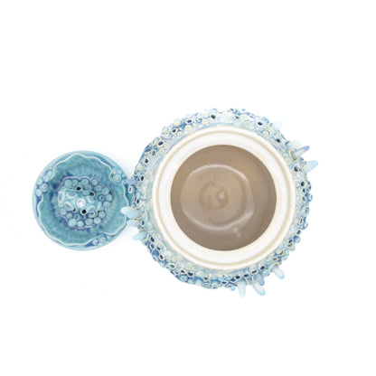 Lidded Pot in Blue with Glass Cystals