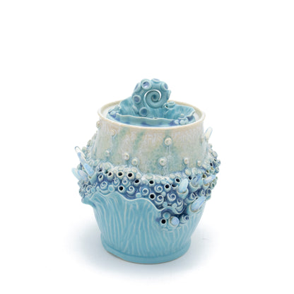 Lidded Pot in Blue with Glass Cystals