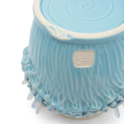 Lidded Pot in Blue with Glass Cystals