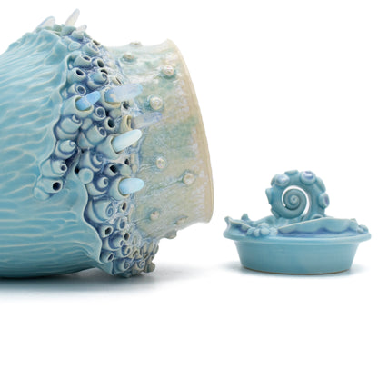 Lidded Pot in Blue with Glass Cystals