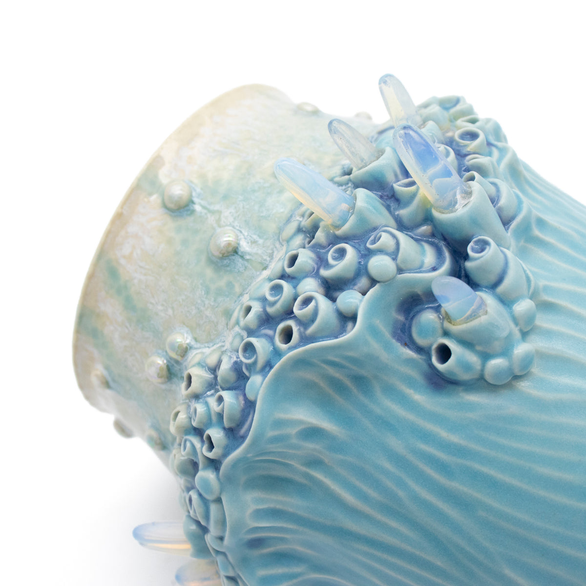 Lidded Pot in Blue with Glass Cystals