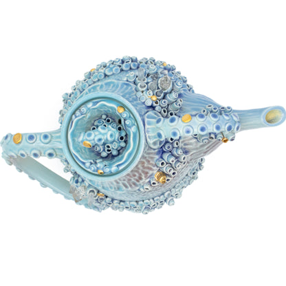 Teapot in Blue with Quartz Crystals and Gold