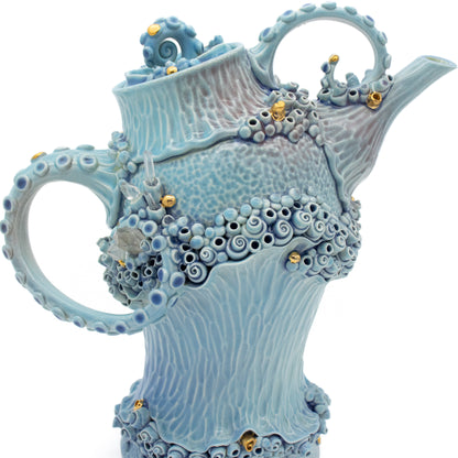 Teapot in Blue with Quartz Crystals and Gold