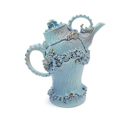 Teapot in Blue with Quartz Crystals and Gold