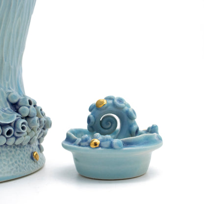 Teapot in Blue with Quartz Crystals and Gold