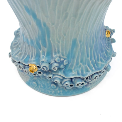 Teapot in Blue with Quartz Crystals and Gold