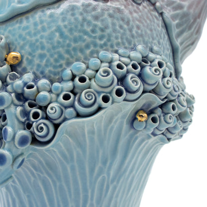 Teapot in Blue with Quartz Crystals and Gold
