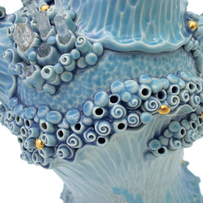 Teapot in Blue with Quartz Crystals and Gold
