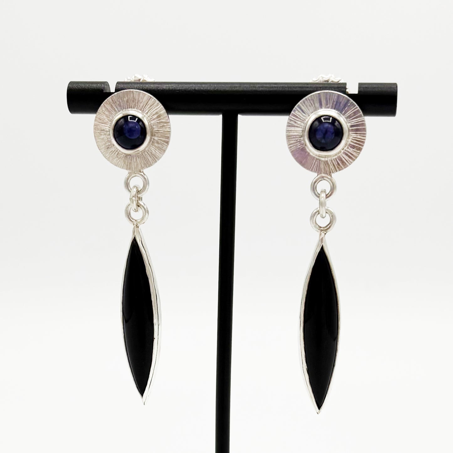 Lolite and Black Chalcedony Dangle Earrings