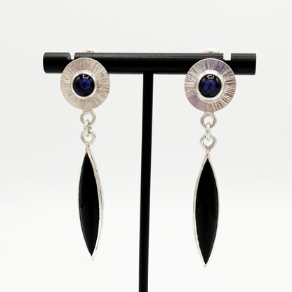 Lolite and Black Chalcedony Dangle Earrings