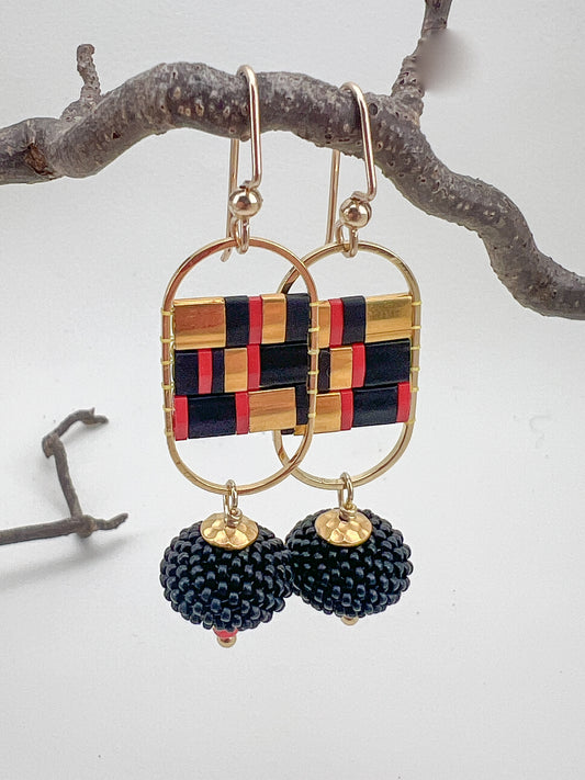 Mosaic in Black and Red Earrings