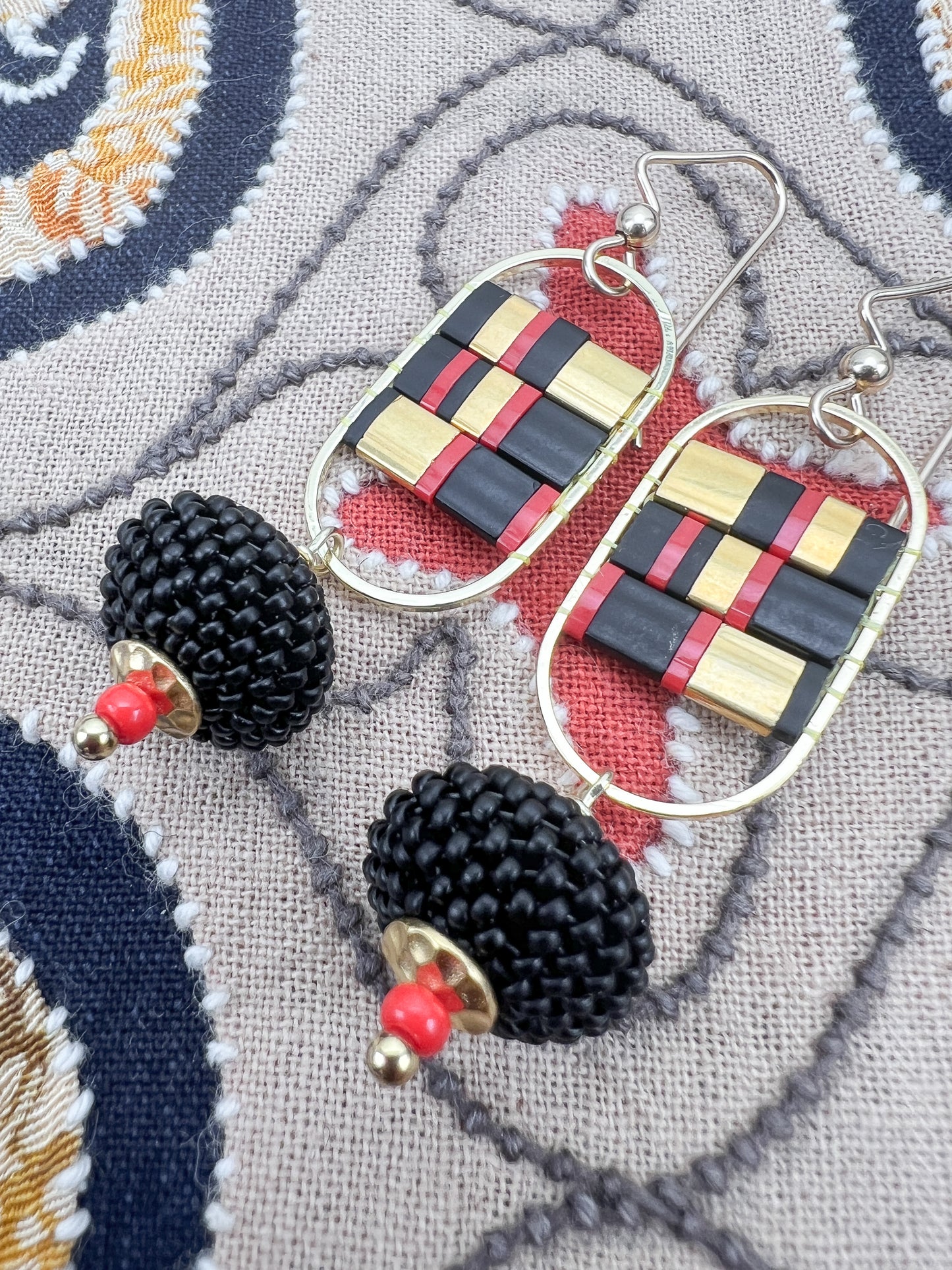 Mosaic in Black and Red Earrings