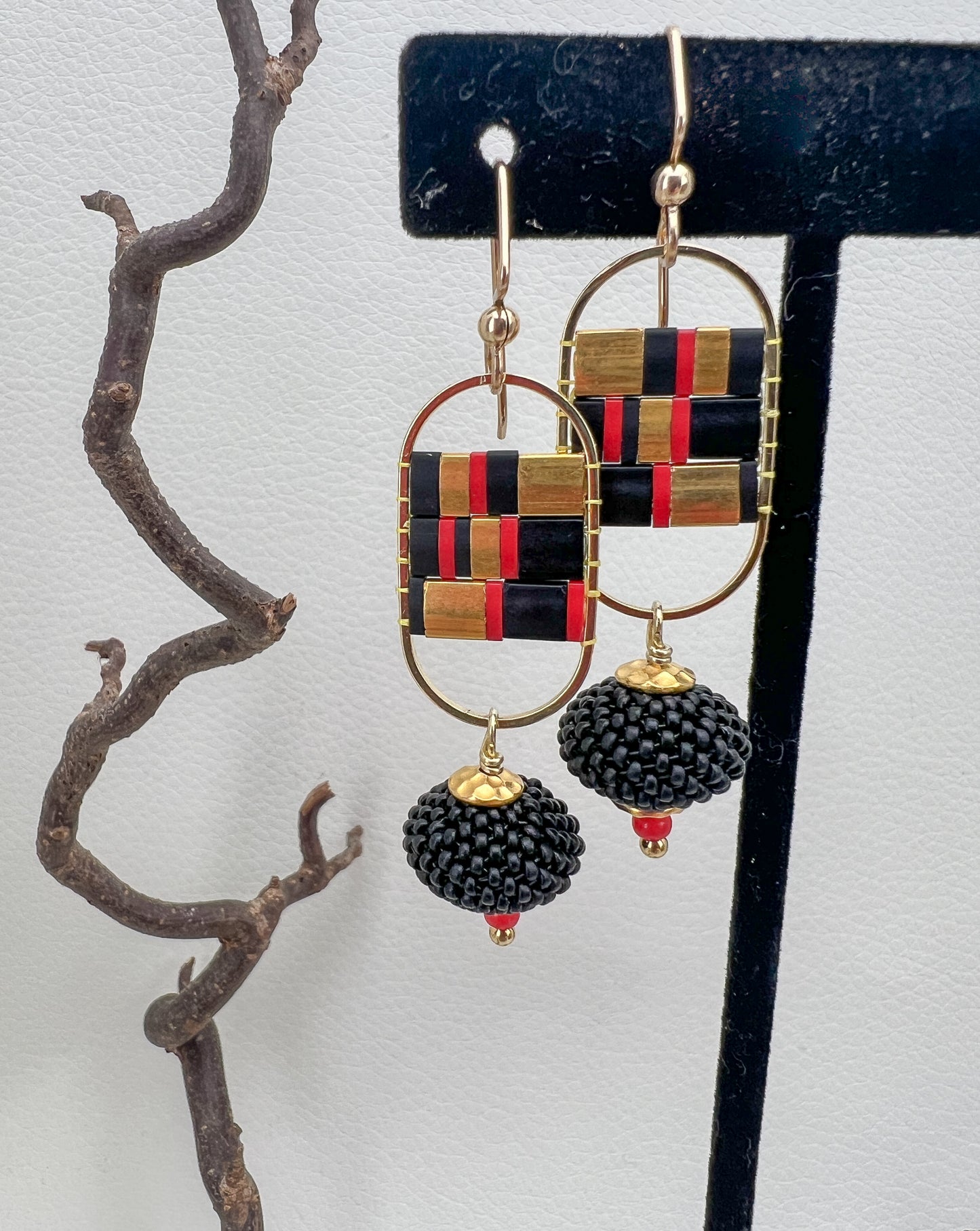 Mosaic in Black and Red Earrings