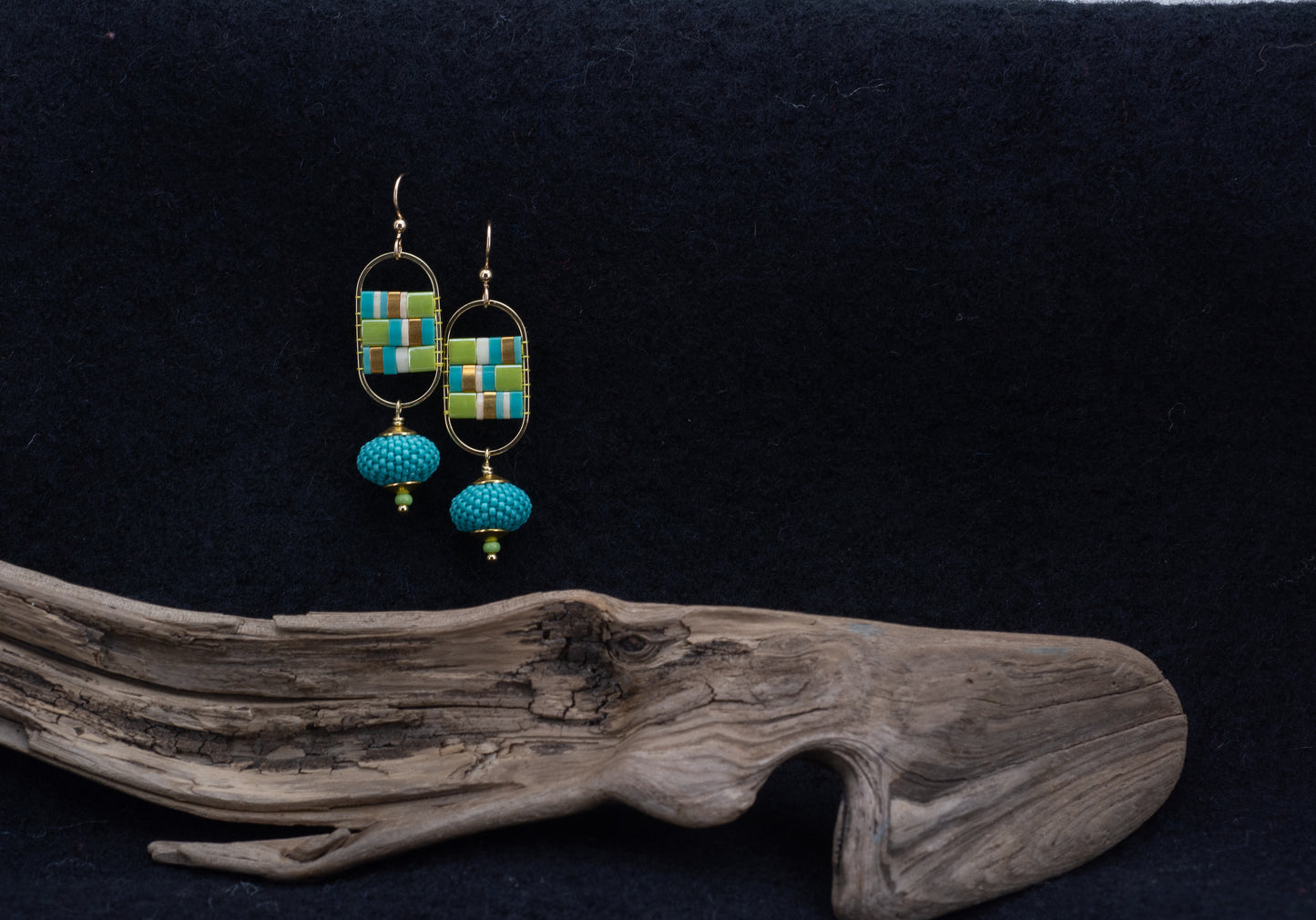 Mosaic in Chartreuse and Turquoise Earrings