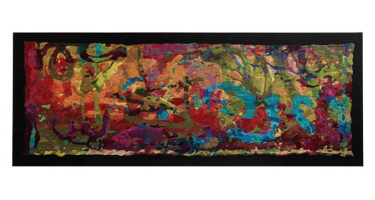 "Urban Marking 2" thread painting by Jane Kenyon. Abstract embroidery with colorful thread stitching.