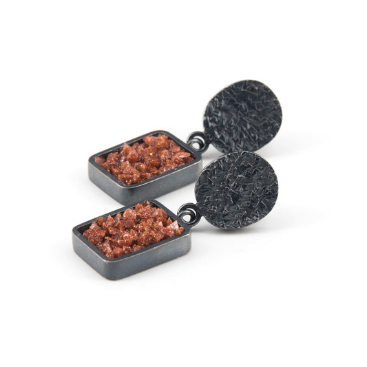 Carved Silver and Goldstone Earrings
