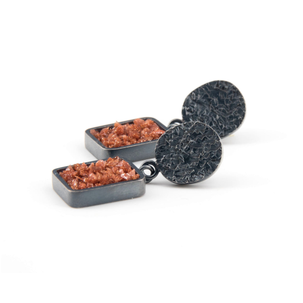 Carved Silver and Goldstone Earrings