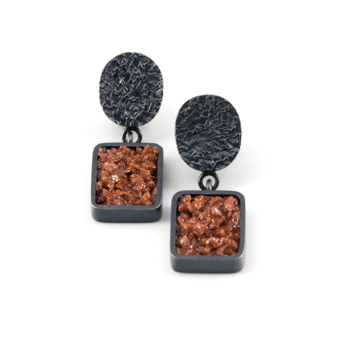 Carved Silver and Goldstone Earrings